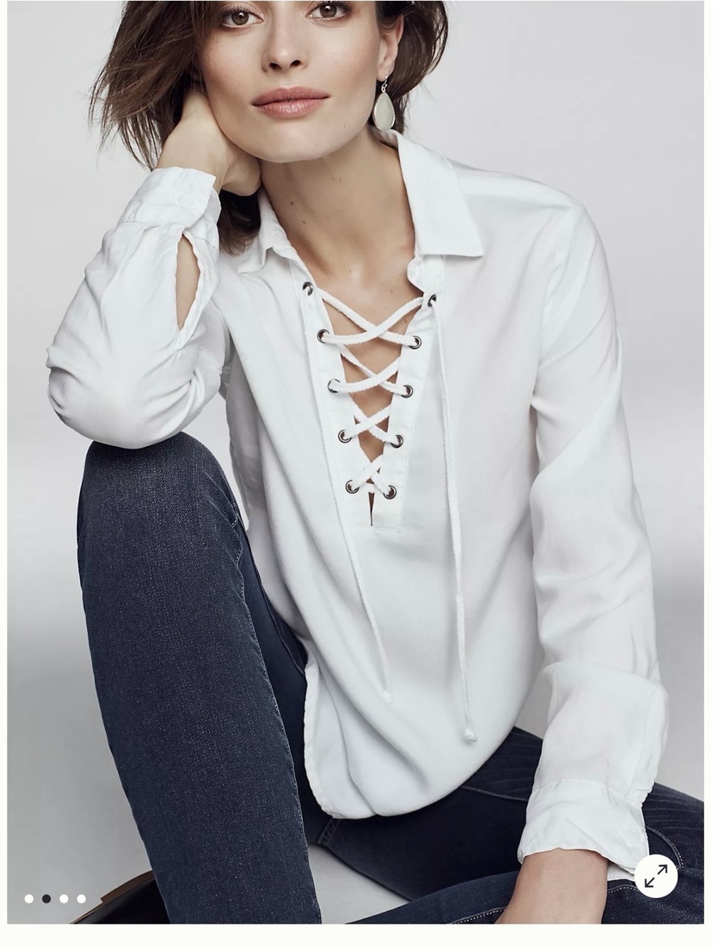 cloth & stone White Lace-Up V-Neck Long-Sleeve Henley Anthropologie 0423